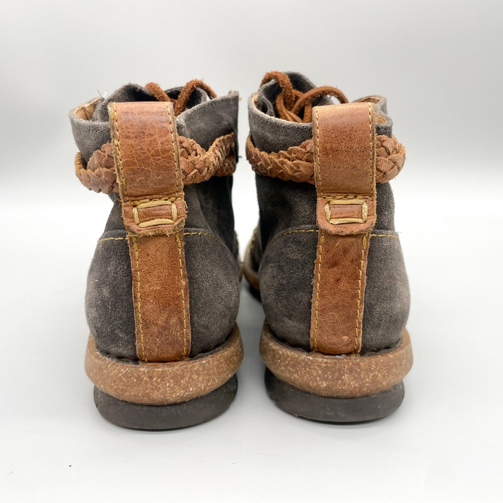 Born Womens 9.5 Temple Boots Grey Suede Braided Leather Lace Up Booties Boho - Picture 5 of 10
